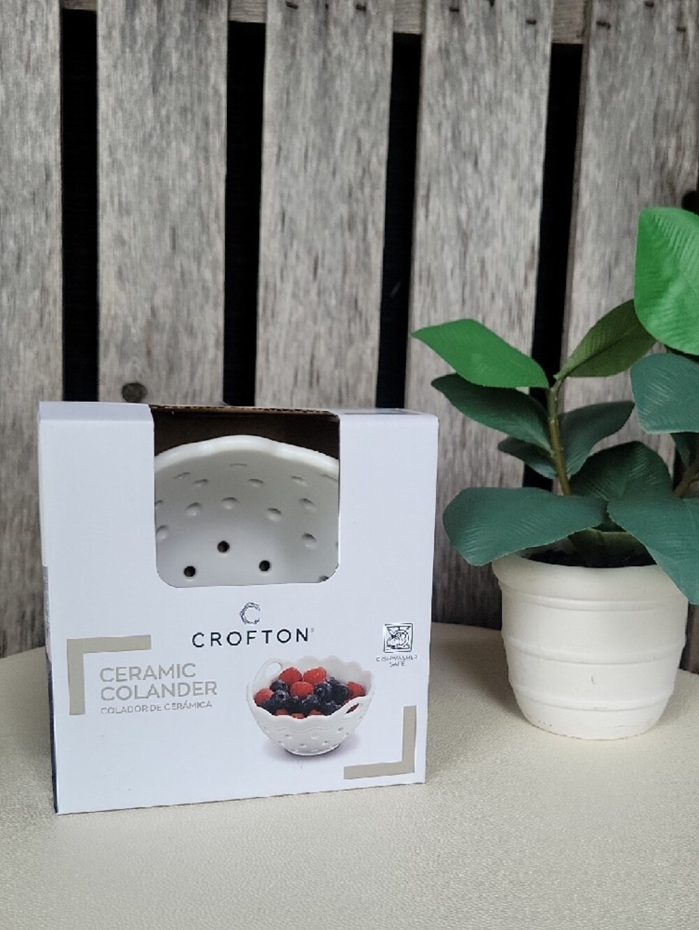 Crofton White Ceramic Colander Bowl